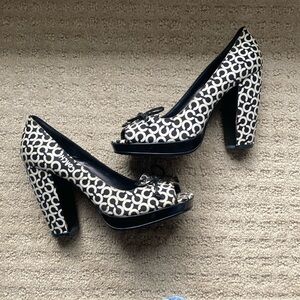 COACH Black and White Logo Corey Peep Toe Platform Block Heel Pump